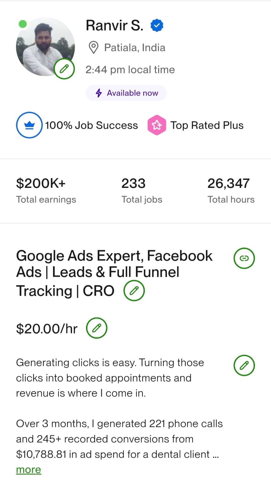 Upwork Profile Proof